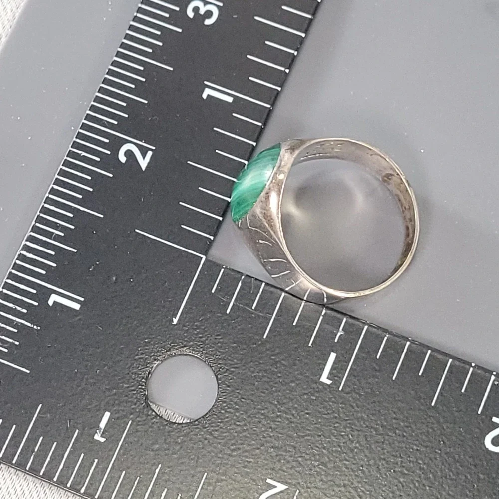 Taxco Mexico 950 Silver Ring Malachite Signet Mens Size 12 TC-45 Green Stone